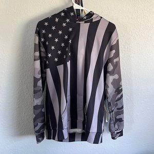 mens large flag hoodie with camo sleeves